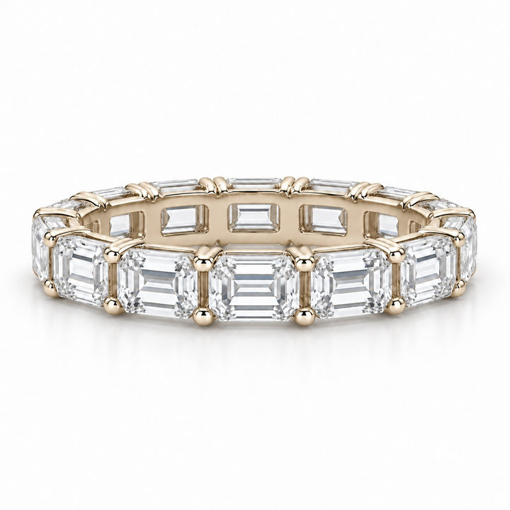 Emerald-cut lab-grown diamond eternity band, 4x3mm, 14K yellow gold, front view