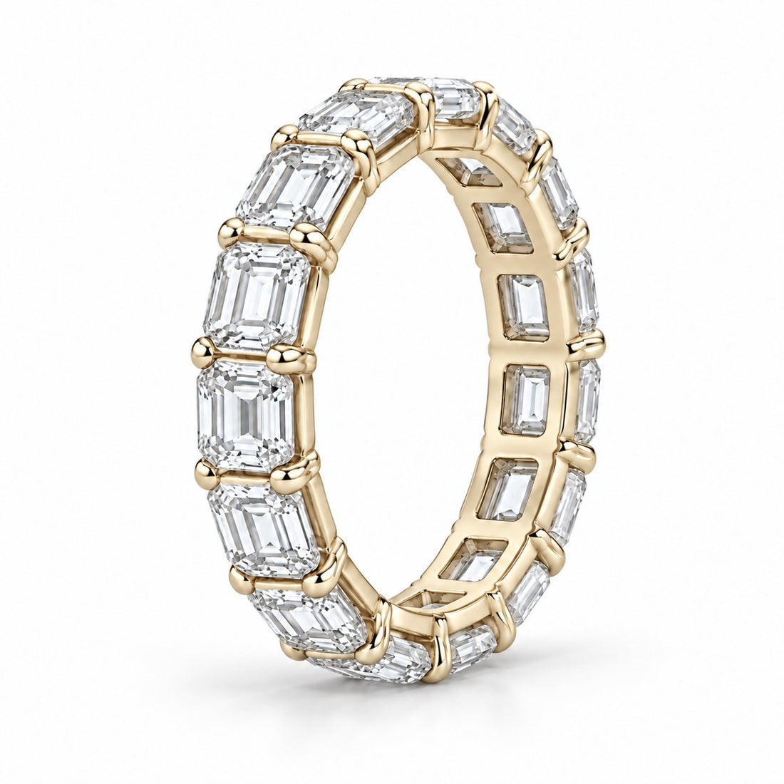 Emerald-cut lab-grown diamond eternity band, 4x3mm, 14K yellow gold, side profile