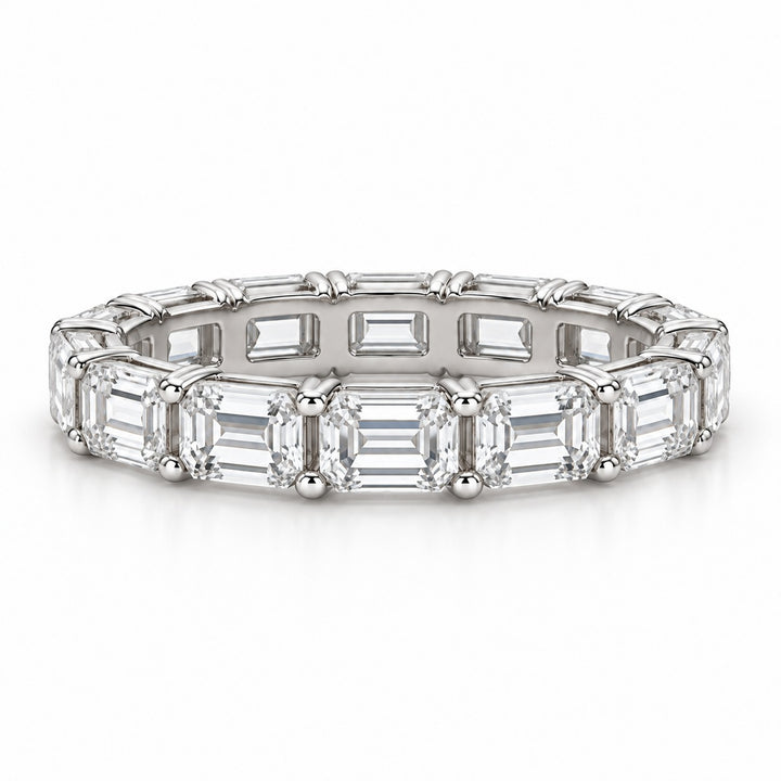 Emerald-cut lab-grown diamond eternity band, 4x3mm, 14K white gold, front view