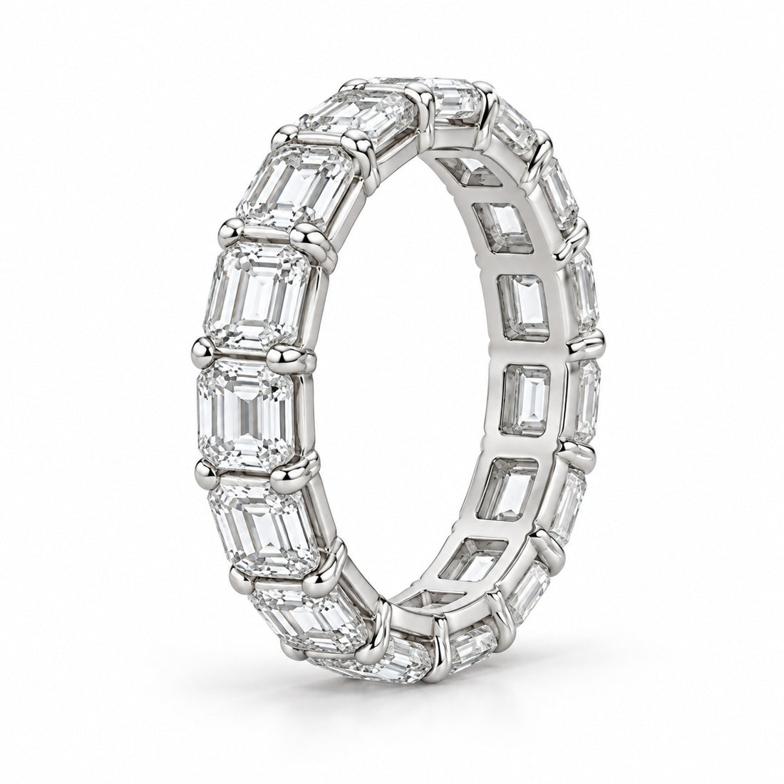 Emerald-cut lab-grown diamond eternity band, 4x3mm, 14K white gold, side profile
