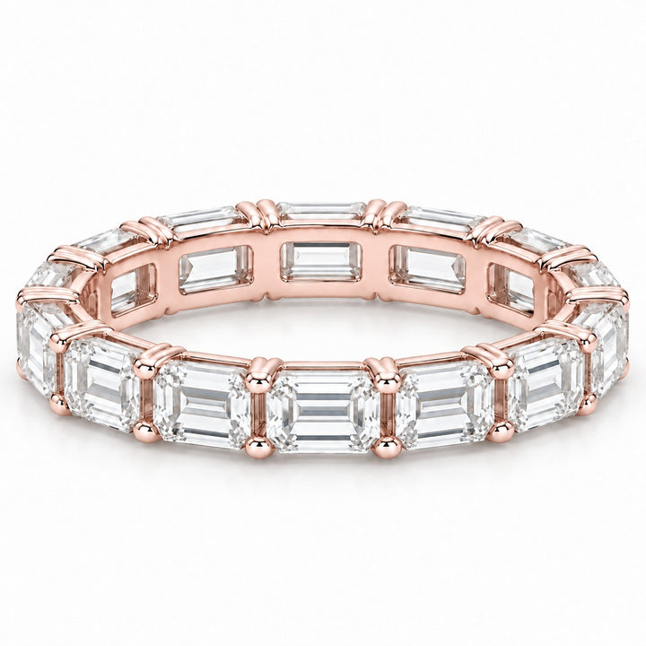 Emerald-cut lab-grown diamond eternity band, 5x3.5mm, 14K rose gold, front view