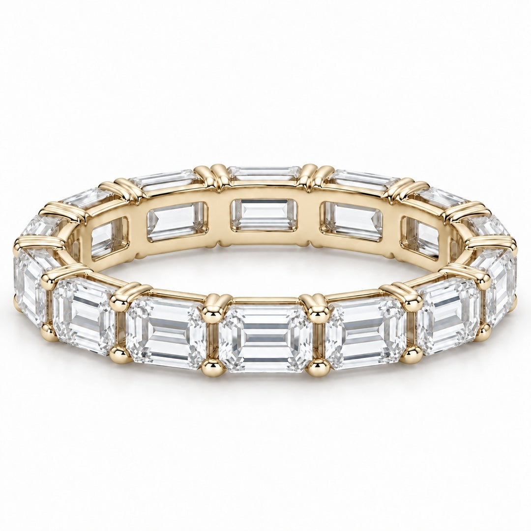 Emerald-cut lab-grown diamond eternity band, 5x3.5mm, 14K yellow gold, front view