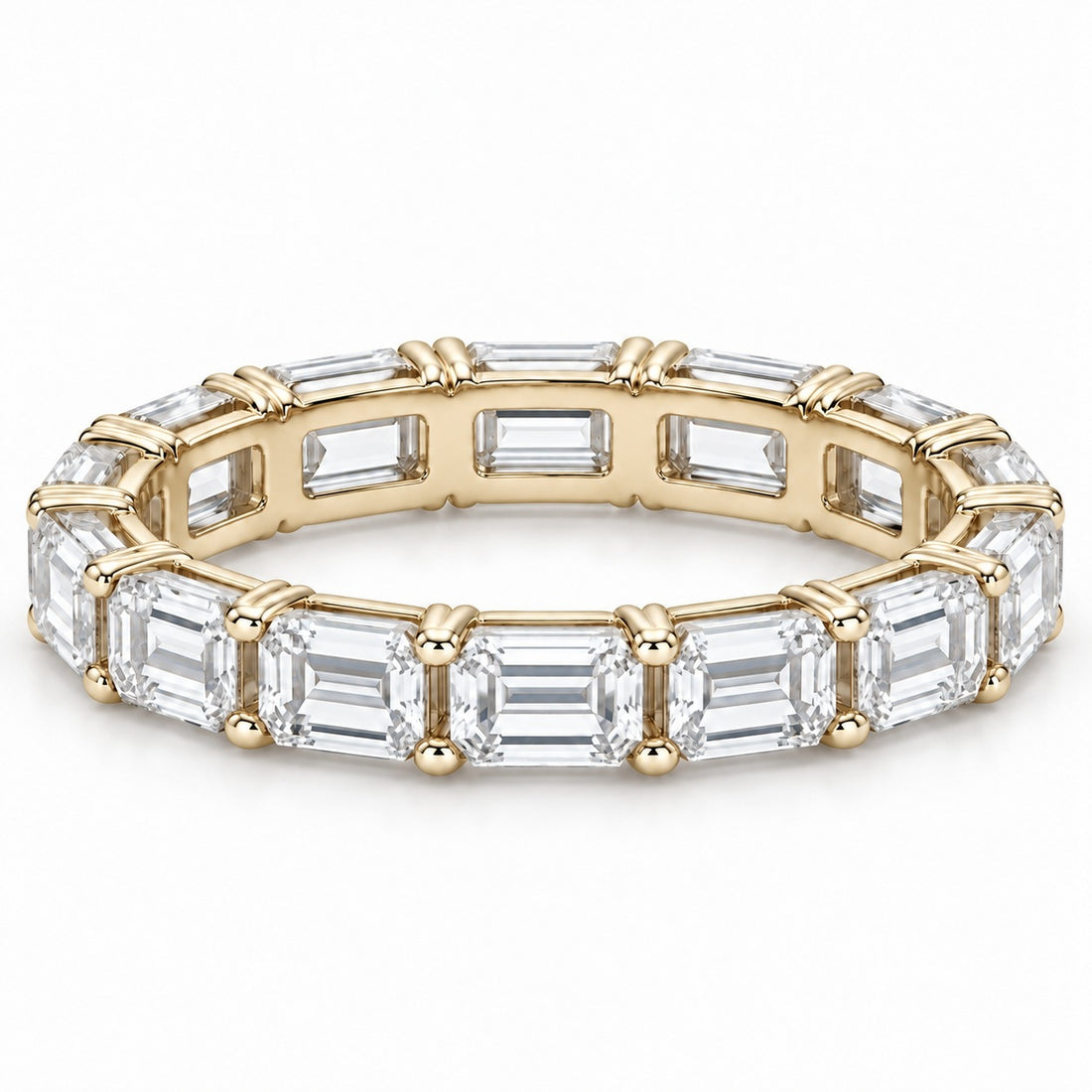 Emerald-cut lab-grown diamond eternity band, 5x3.5mm, 14K yellow gold, front view