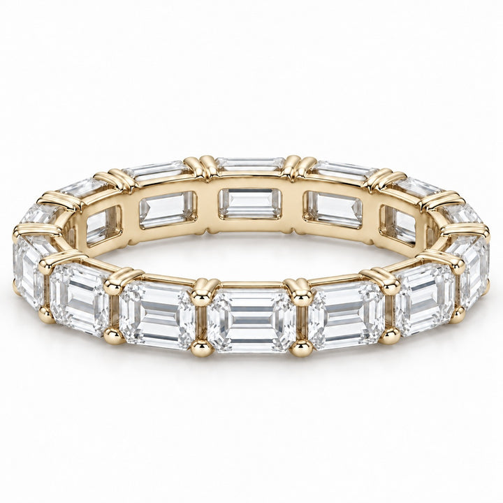 Emerald-cut lab-grown diamond eternity band, 5x3.5mm, 14K yellow gold, front view
