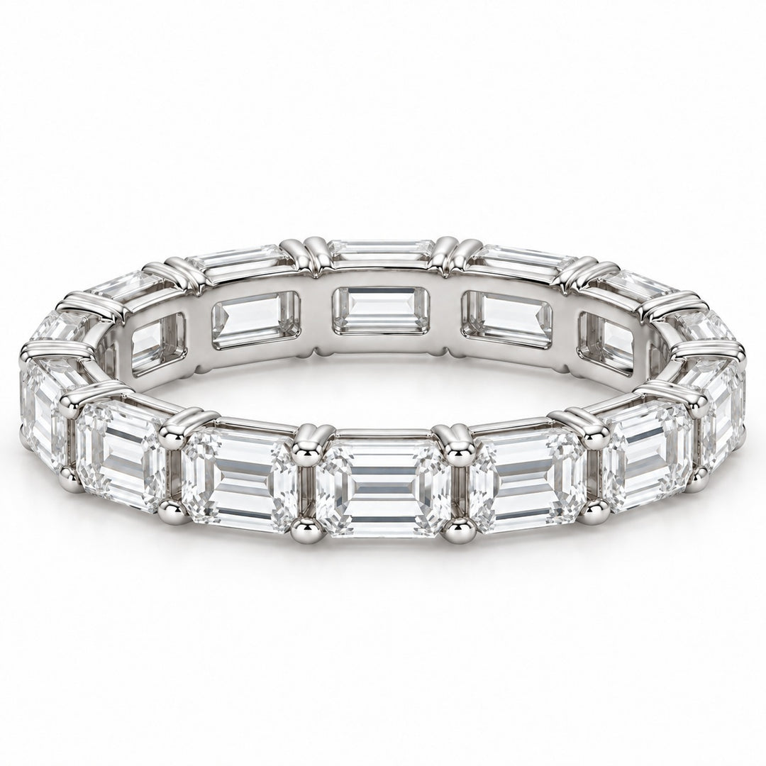 Emerald-cut lab-grown diamond eternity band, 5x3.5mm, 14K white gold, front view