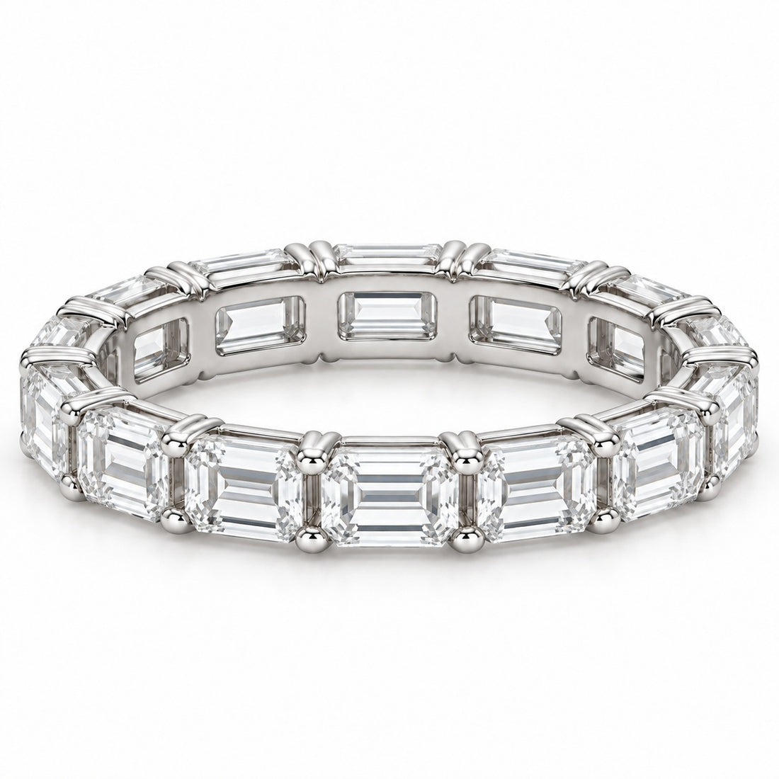 Emerald-cut lab-grown diamond eternity band, 5x3.5mm, 14K white gold, front view