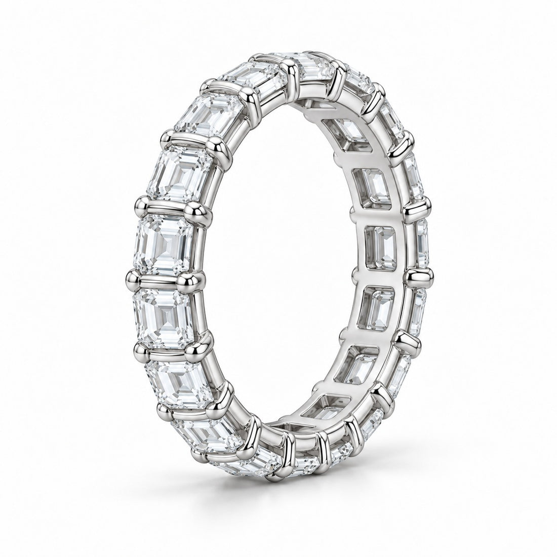 Emerald-cut lab-grown diamond eternity band, 5x3.5mm, 14K white gold, side profile