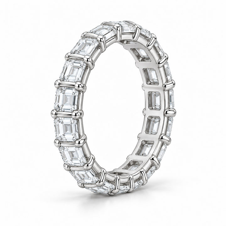 Emerald-cut lab-grown diamond eternity band, 5x3.5mm, 14K white gold, side profile