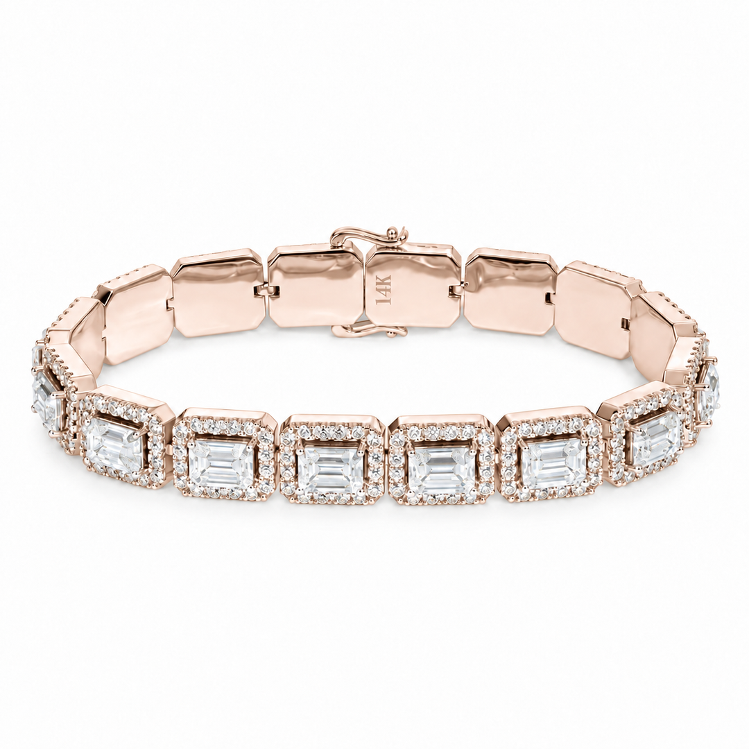 Emerald-Cut & Round Lab Diamond Bracelet in 14K Rose Gold