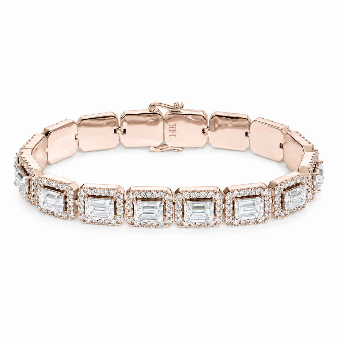 Emerald-Cut & Round Lab Diamond Bracelet in 14K Rose Gold