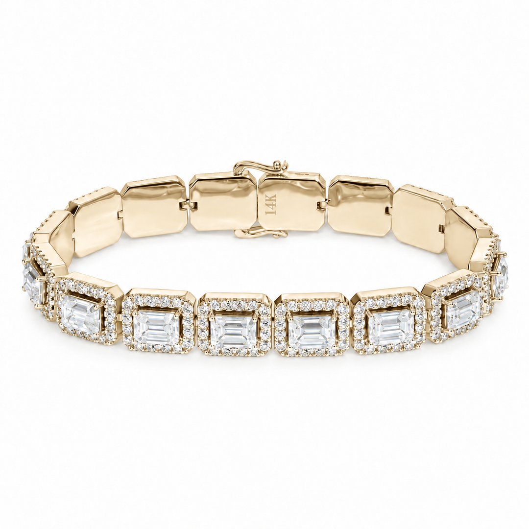 Emerald-Cut & Round Lab Diamond Bracelet in 14K Yellow Gold
