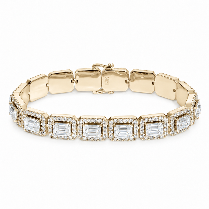 Emerald-Cut & Round Lab Diamond Bracelet in 14K Yellow Gold