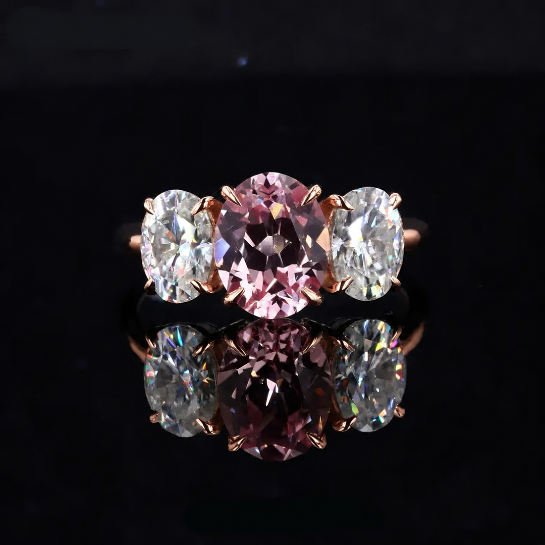 The Étoile — Oval Three-Stone Pink Sapphire Ring