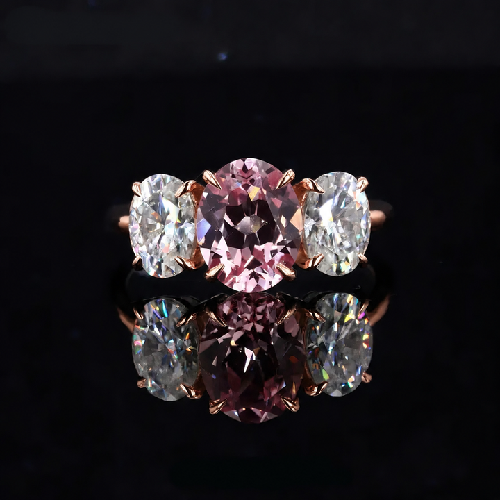 The Étoile — Oval Three-Stone Pink Sapphire Ring