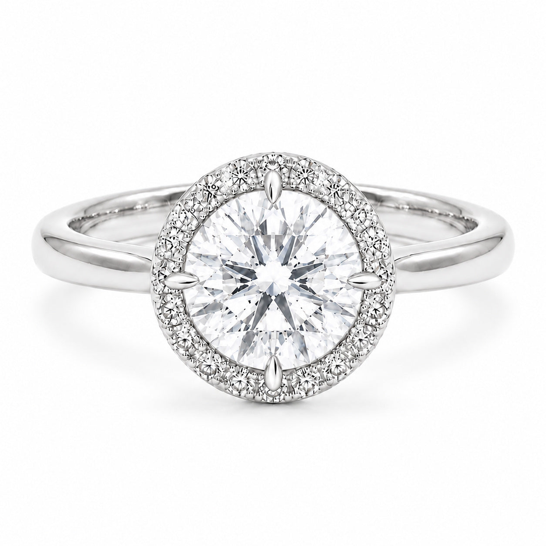 The Floating Halo round lab diamond engagement ring in 14K white gold