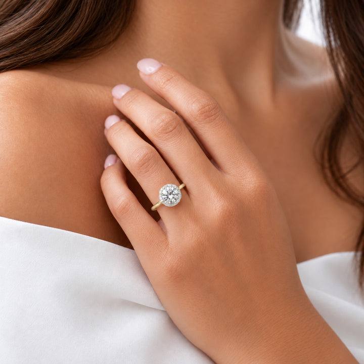 The Floating Halo in 14K yellow gold, on the hand