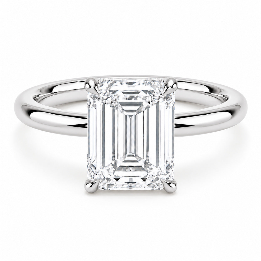 The Flora Four emerald-cut lab diamond solitaire ring in 14K white gold