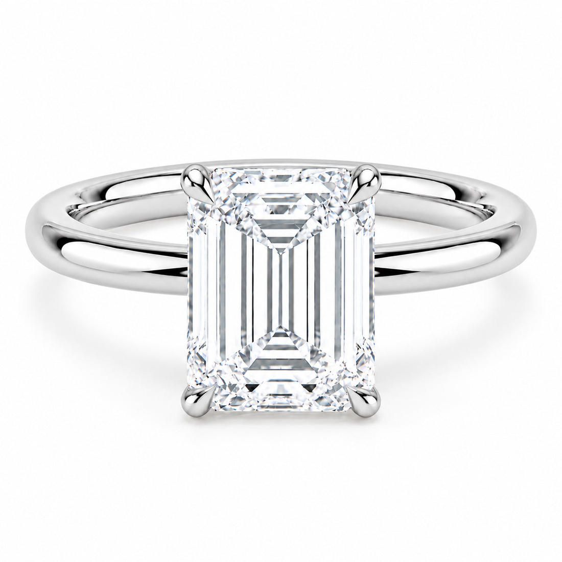 The Flora Four emerald-cut lab diamond solitaire ring in platinum