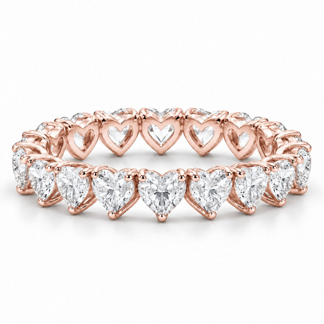Heart lab-grown diamond eternity band, 3mm, 14K rose gold, front view