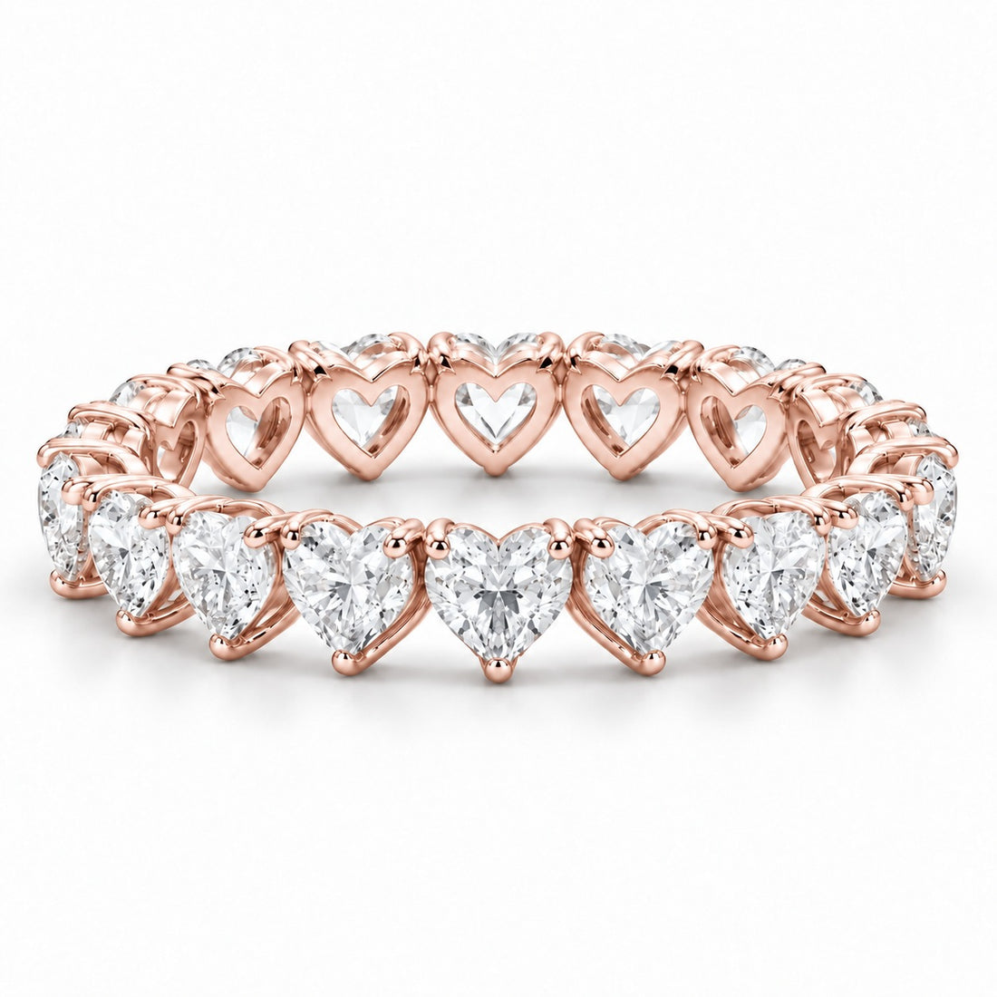 Heart lab-grown diamond eternity band, 3mm, 14K rose gold, front view