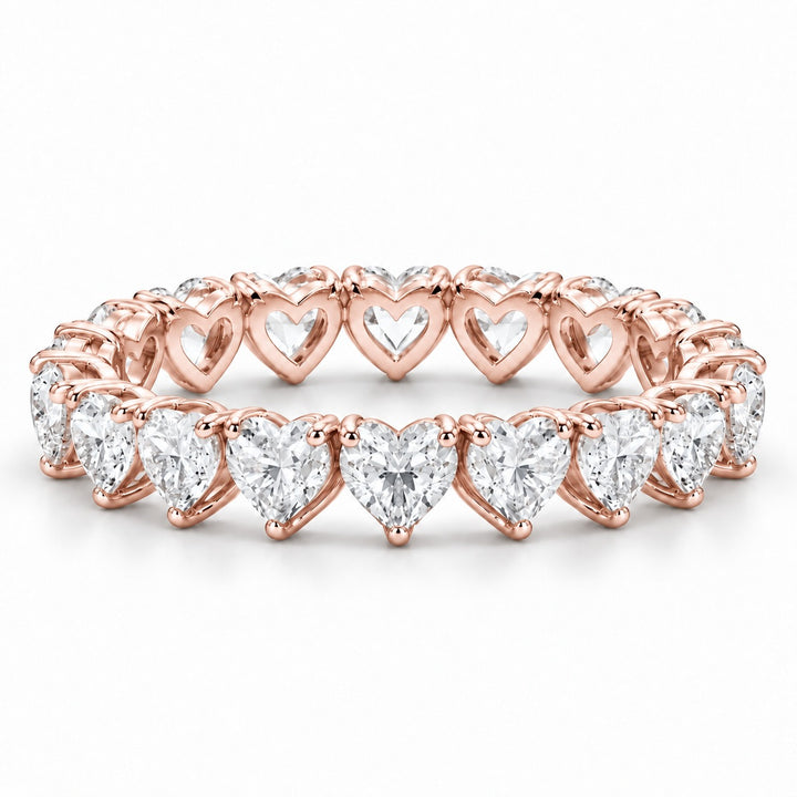 Heart lab-grown diamond eternity band, 3mm, 14K rose gold, front view