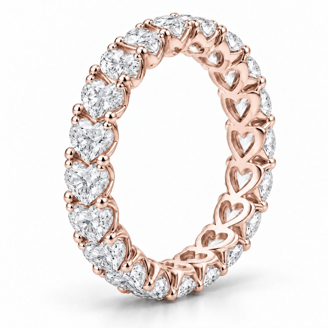 Heart lab-grown diamond eternity band, 3mm, 14K rose gold, side profile