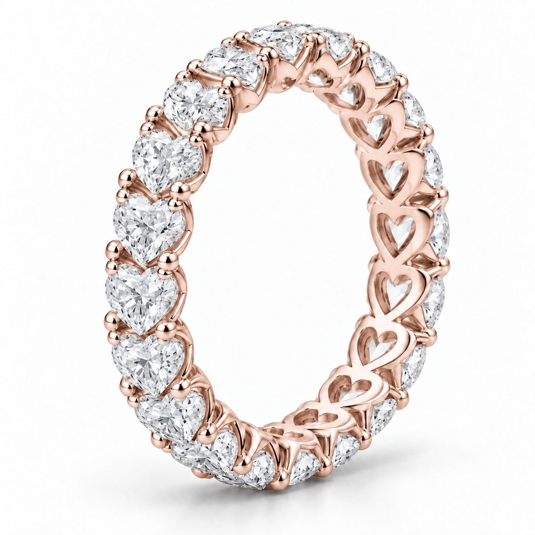 Heart lab-grown diamond eternity band, 3mm, 14K rose gold, side profile