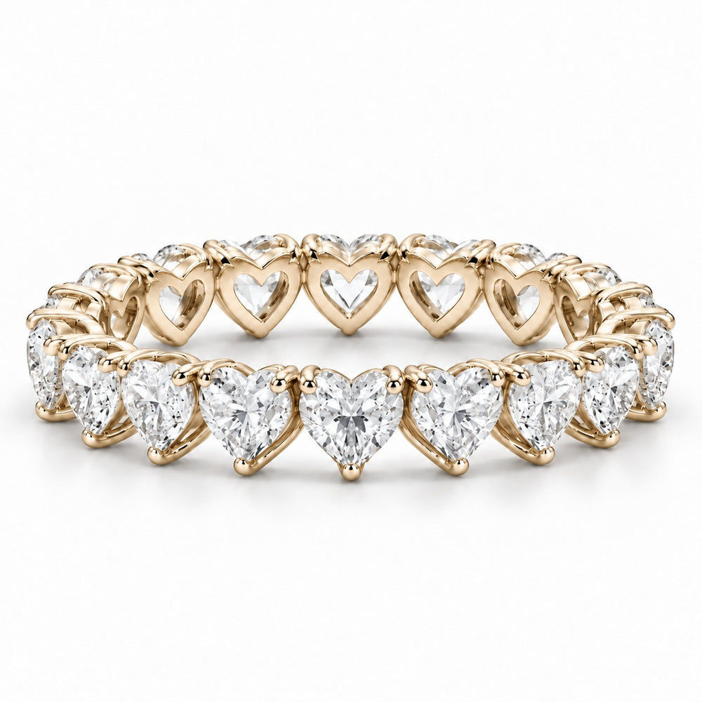 Heart lab-grown diamond eternity band, 3mm, 14K yellow gold, front view
