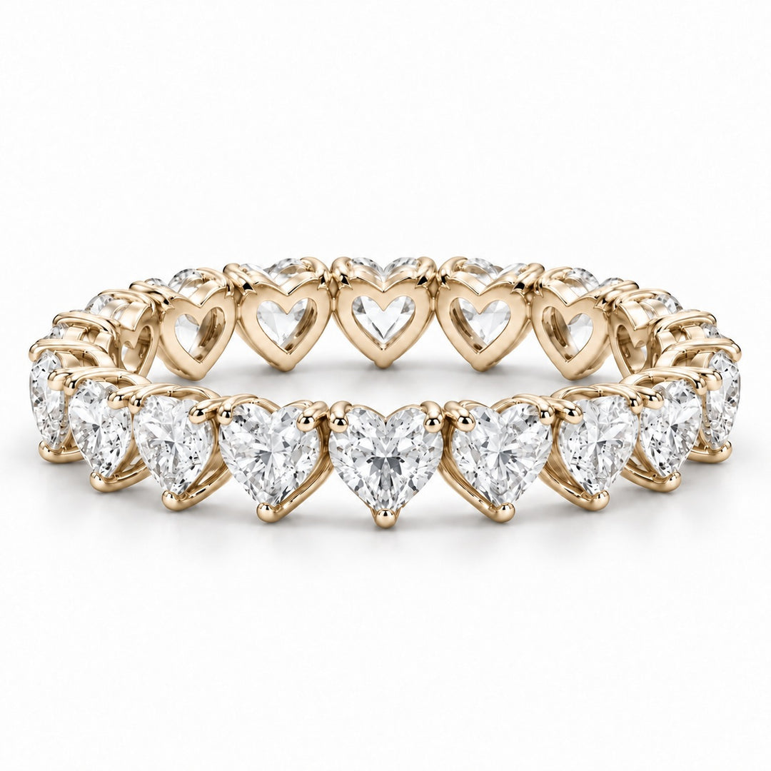Heart lab-grown diamond eternity band, 3mm, 14K yellow gold, front view