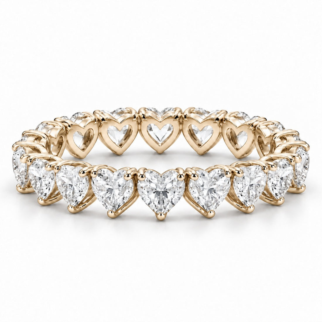 Heart lab-grown diamond eternity band, 3mm, 14K yellow gold, front view