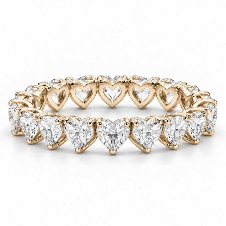 Heart lab-grown diamond eternity band, 3mm, 14K yellow gold, front view