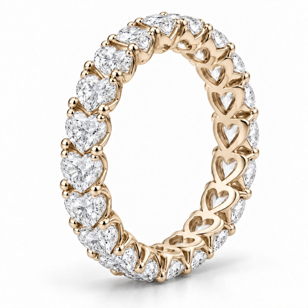 Heart lab-grown diamond eternity band, 3mm, 14K yellow gold, side profile