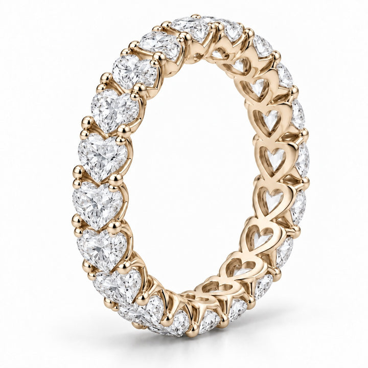 Heart lab-grown diamond eternity band, 3mm, 14K yellow gold, side profile