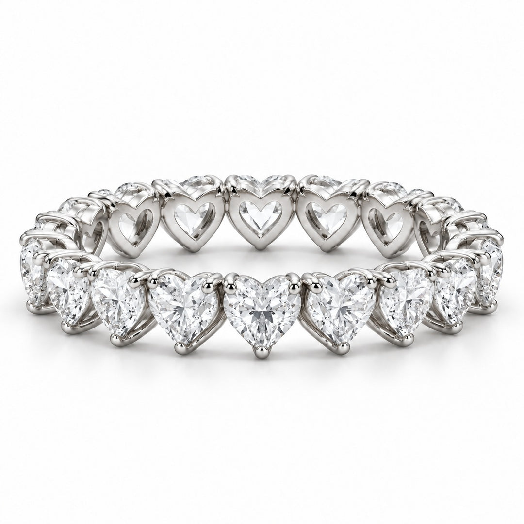 Heart lab-grown diamond eternity band, 3mm, 14K white gold, front view