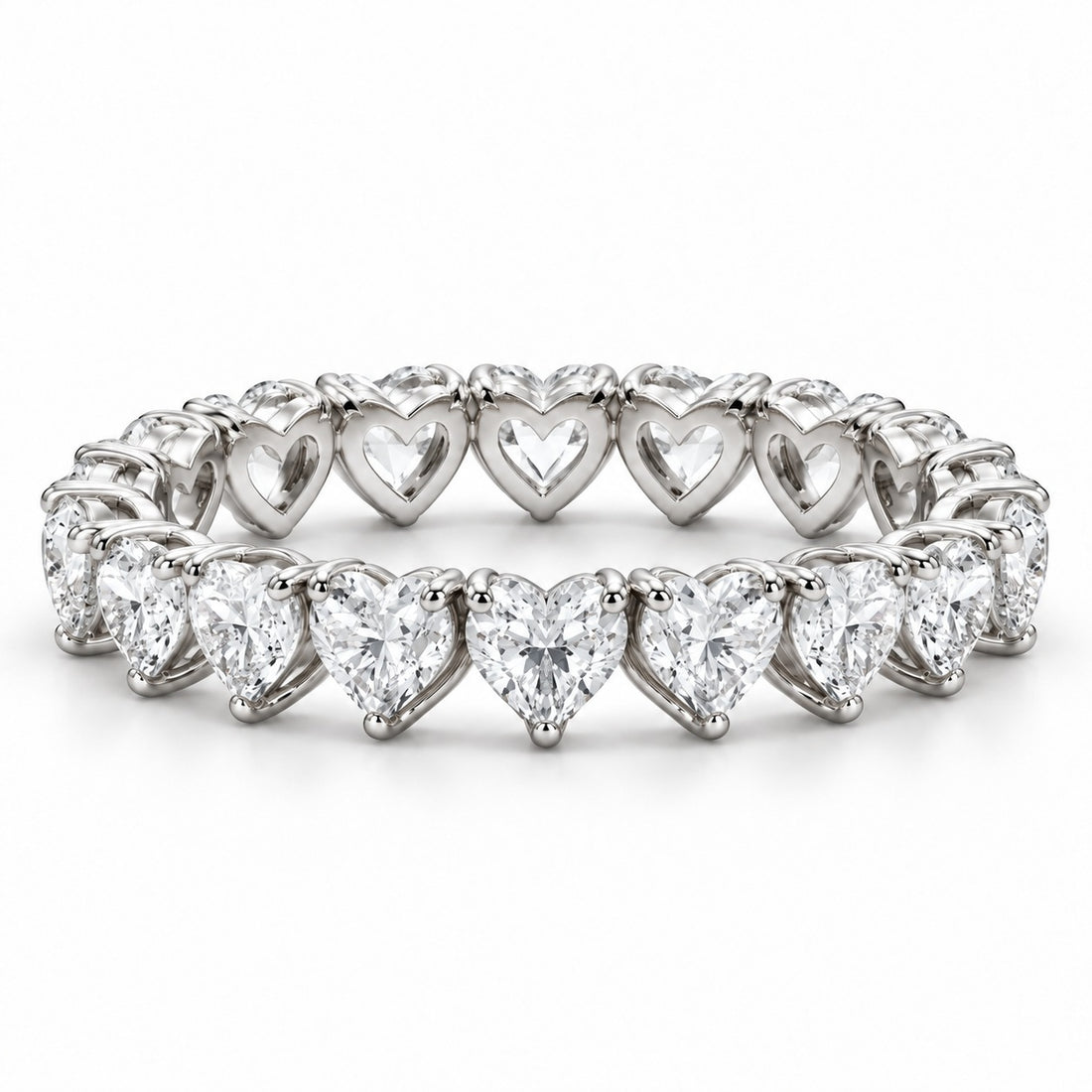 Heart lab-grown diamond eternity band, 3mm, 14K white gold, front view