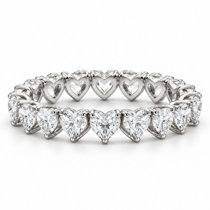 Heart lab-grown diamond eternity band, 3mm, 14K white gold, front view