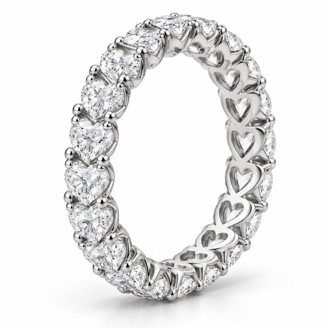 Heart lab-grown diamond eternity band, 3mm, 14K white gold, side profile
