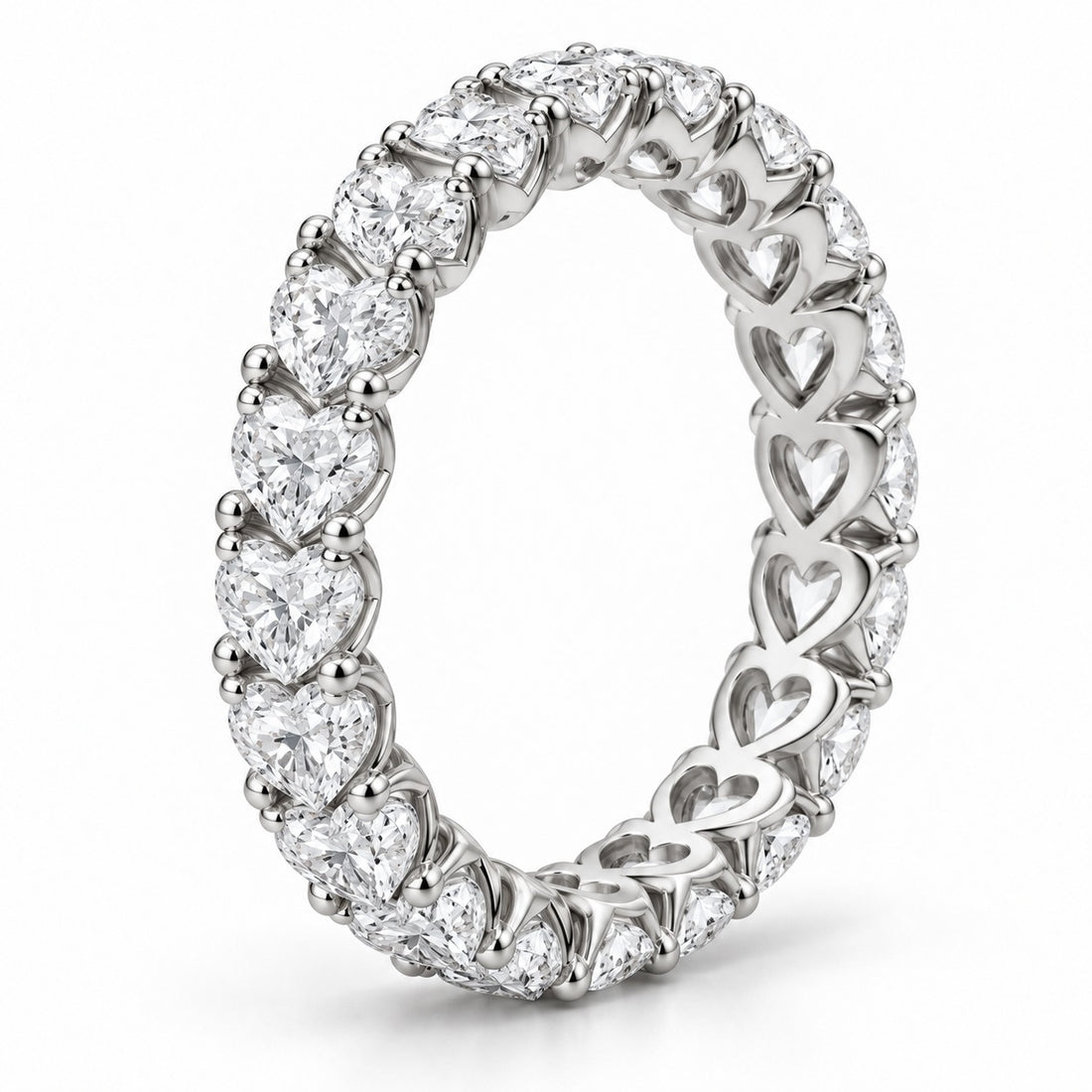 Heart lab-grown diamond eternity band, 3mm, 14K white gold, side profile