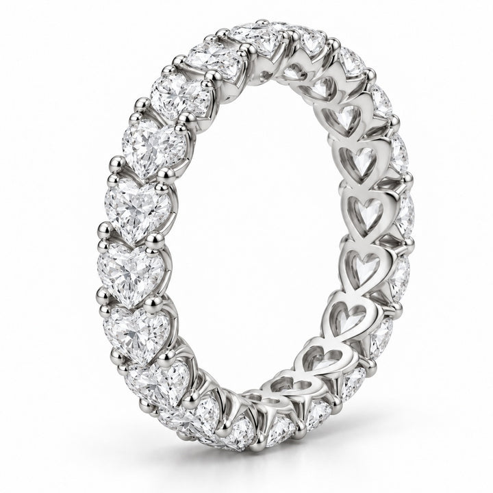 Heart lab-grown diamond eternity band, 3mm, 14K white gold, side profile