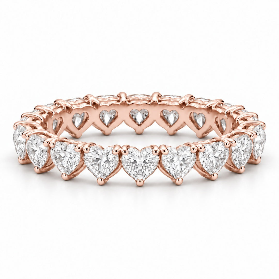 Heart lab-grown diamond eternity band, 4mm, 14K rose gold, front view