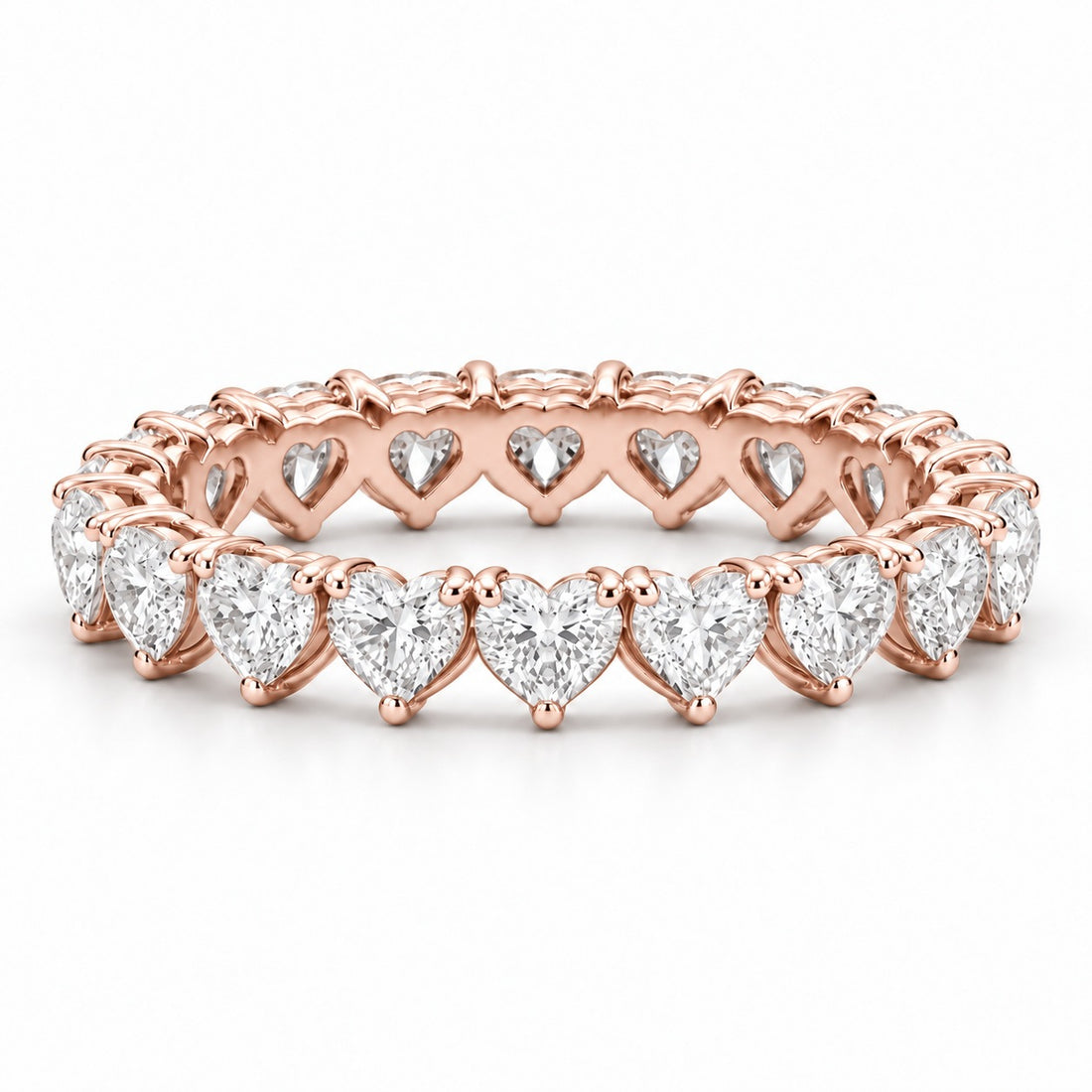 Heart lab-grown diamond eternity band, 4mm, 14K rose gold, front view