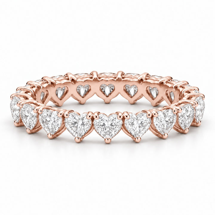 Heart lab-grown diamond eternity band, 4mm, 14K rose gold, front view