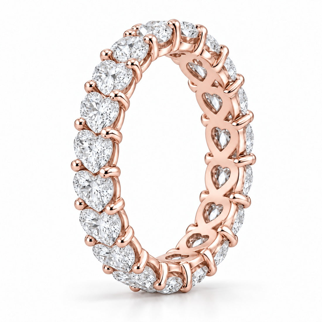 Heart lab-grown diamond eternity band, 4mm, 14K rose gold, side profile