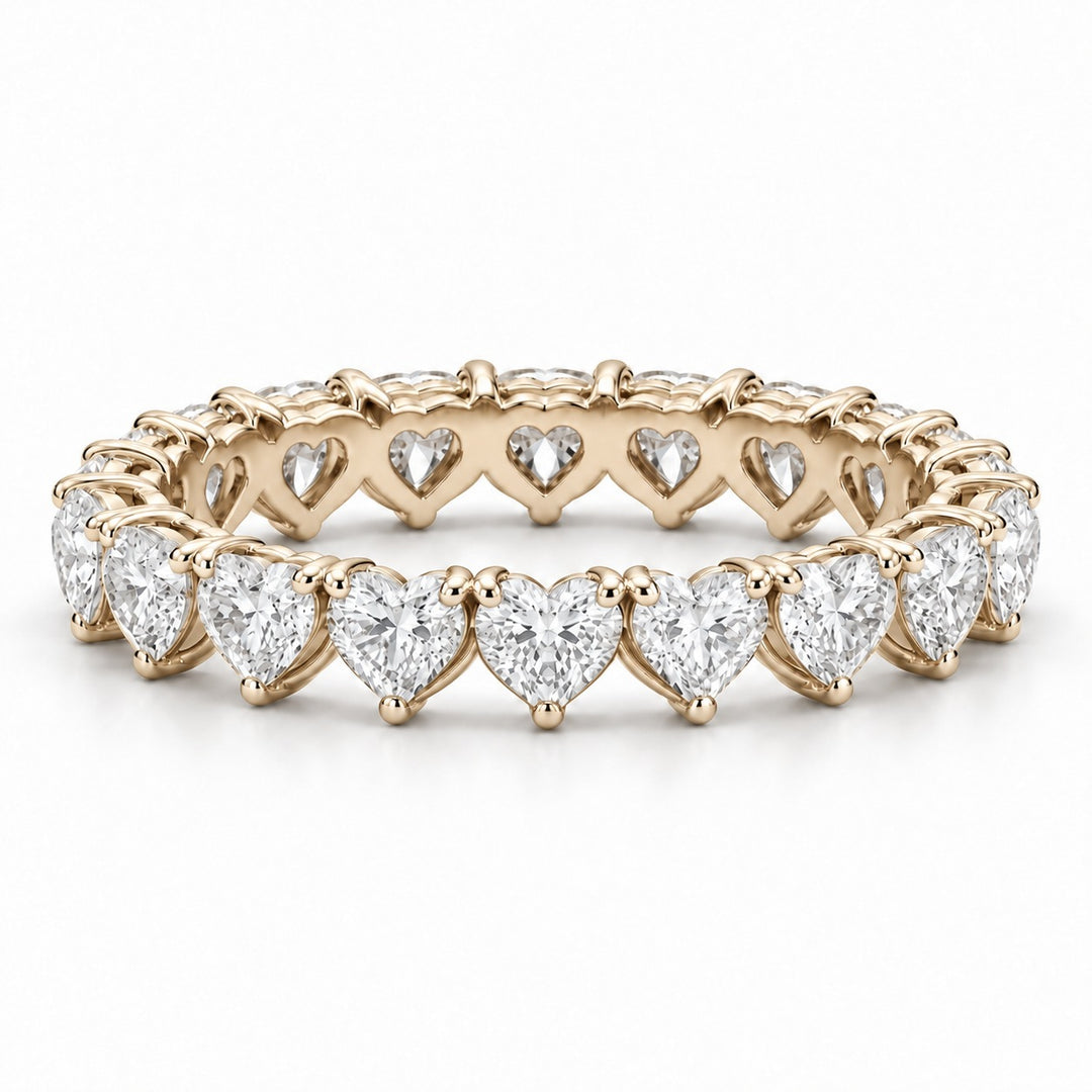 Heart lab-grown diamond eternity band, 4mm, 14K yellow gold, front view