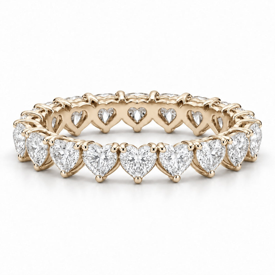 Heart lab-grown diamond eternity band, 4mm, 14K yellow gold, front view