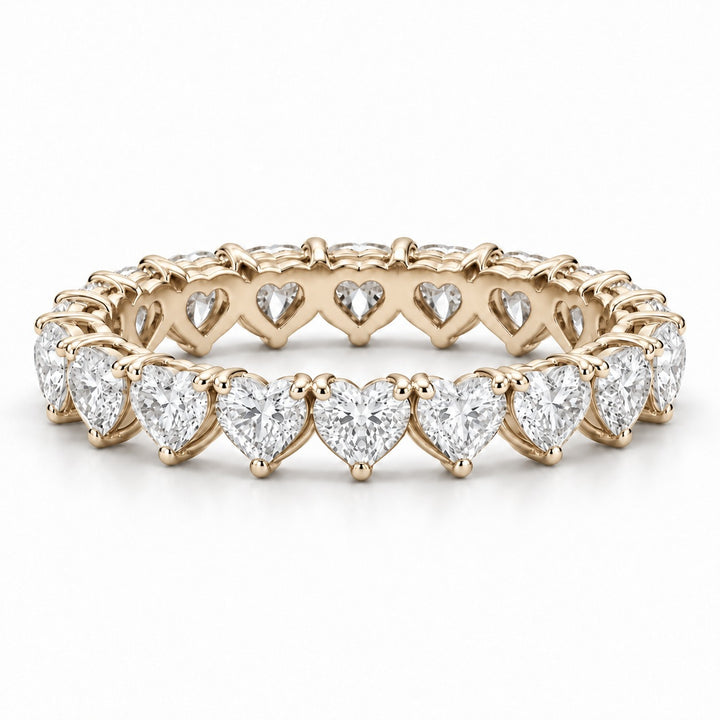 Heart lab-grown diamond eternity band, 4mm, 14K yellow gold, front view
