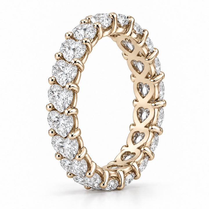 Heart lab-grown diamond eternity band, 4mm, 14K yellow gold, side profile