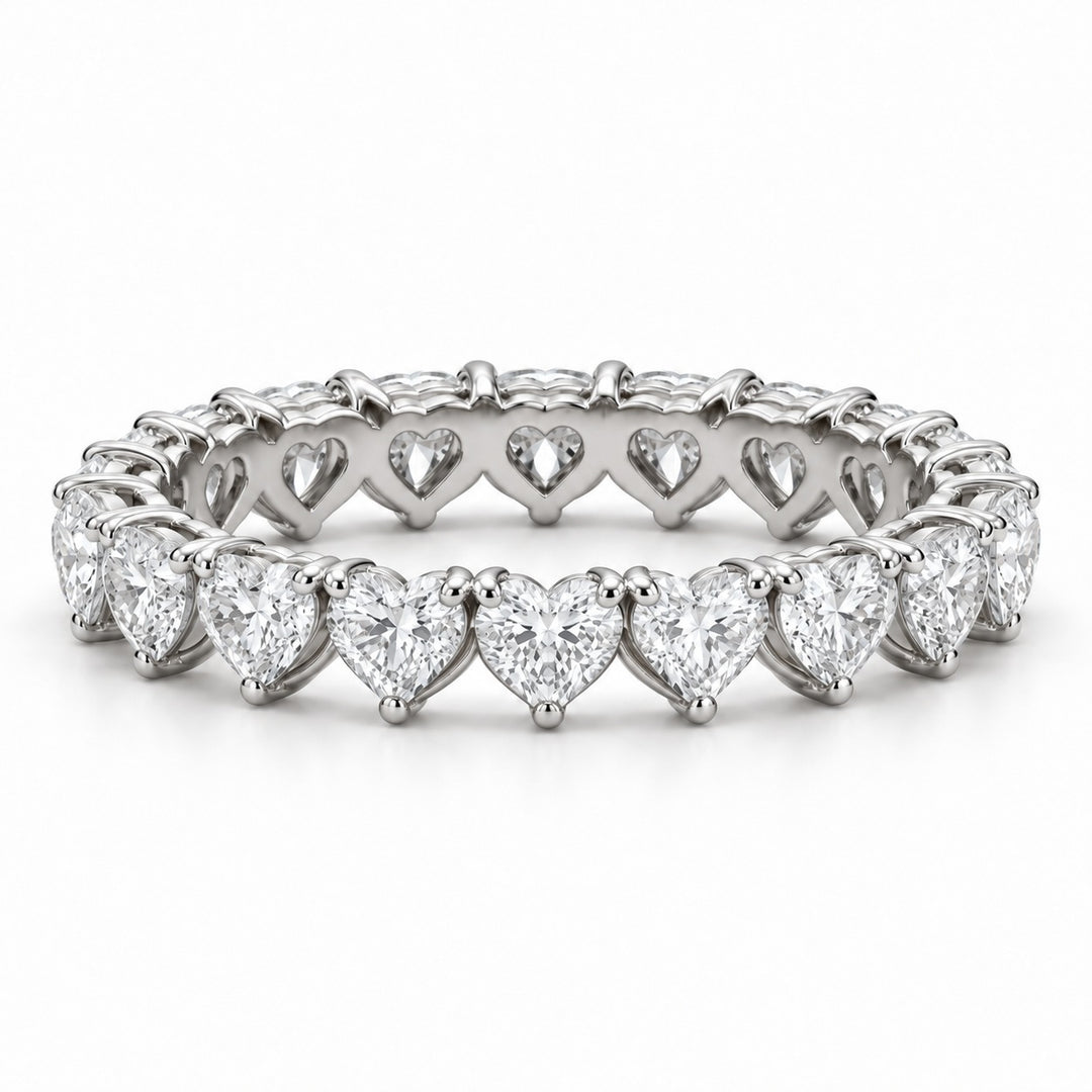 Heart lab-grown diamond eternity band, 4mm, 14K white gold, front view