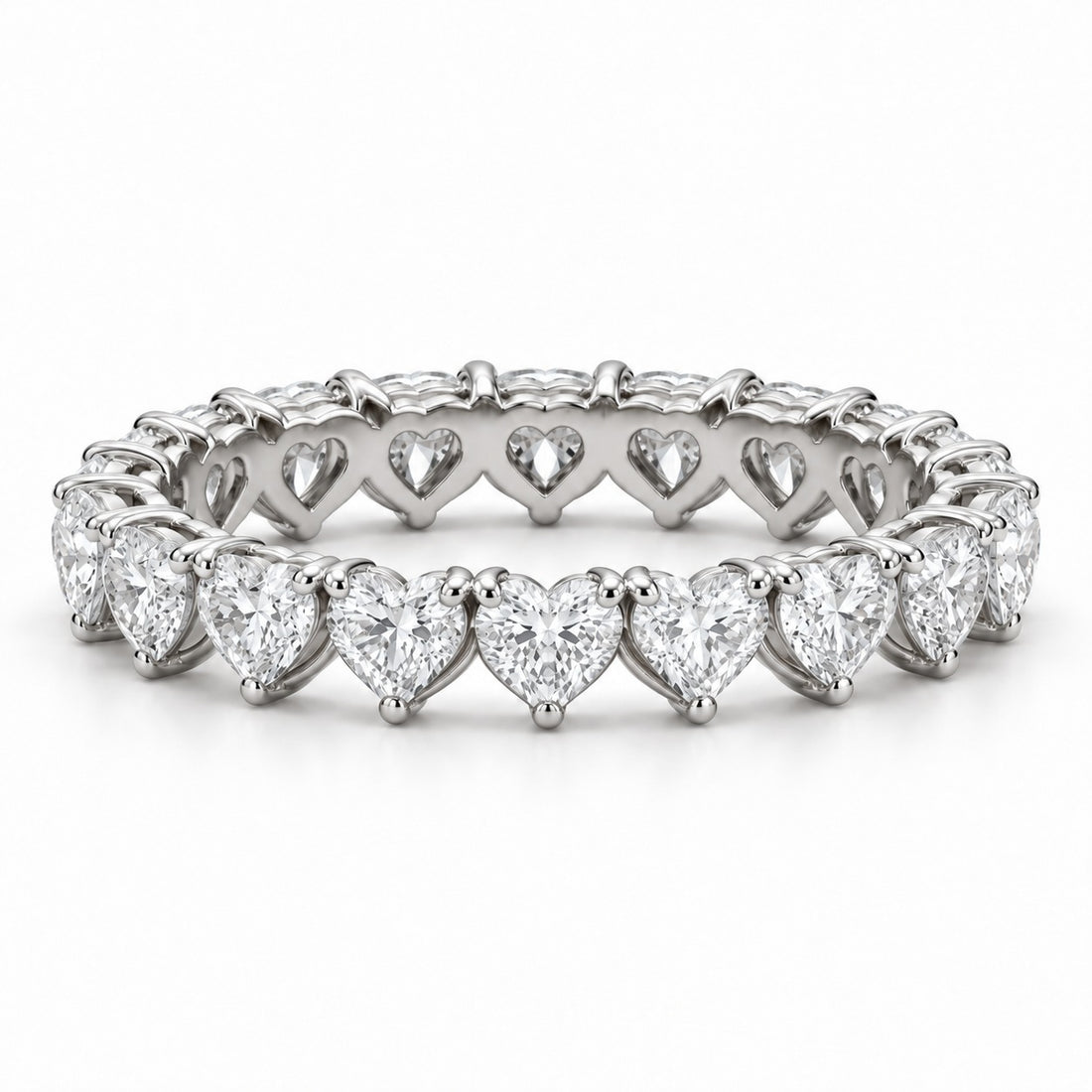 Heart lab-grown diamond eternity band, 4mm, 14K white gold, front view
