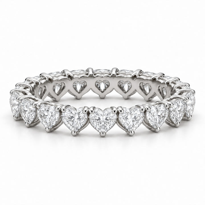 Heart lab-grown diamond eternity band, 4mm, 14K white gold, front view